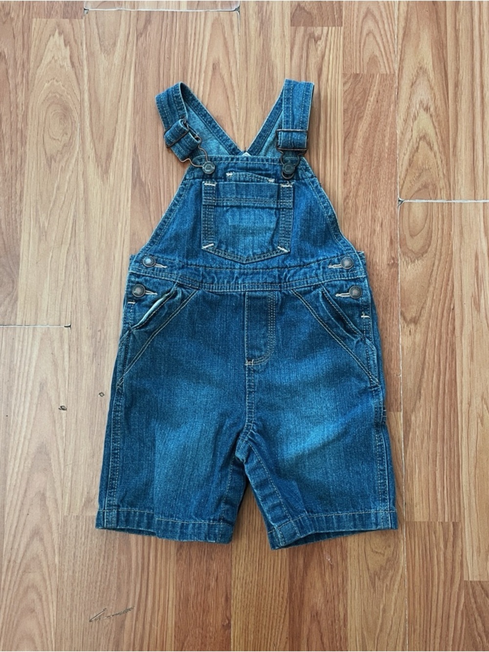 OshKosh Genuine Kids Short Overalls Boy/Girl Size 18 Months Denim Blue 2010 y2k